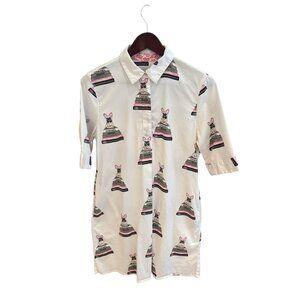 Dizzy Lizzie Womens French Bulldog Designer Print Button-Down Shirt S 95% Cotton